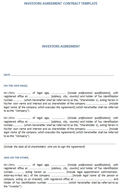 investment agreement contract template