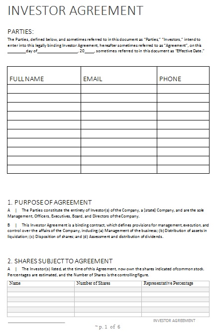 investment agreement template 1