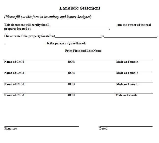 landlord statement form 1