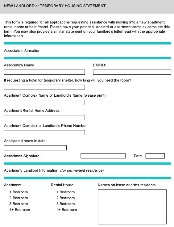 new landlord or temporary housing statement form