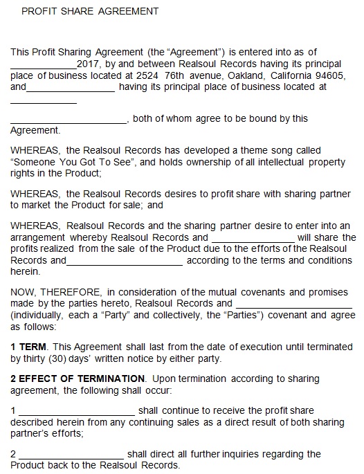 profit sharing agreement template 11