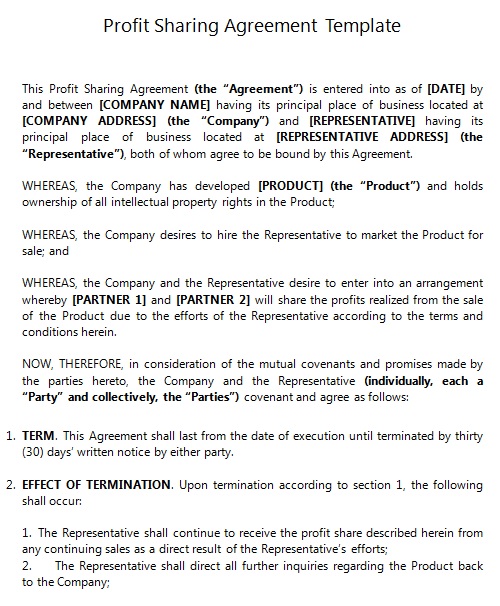 profit sharing agreement template 4