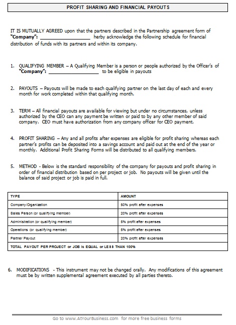 profit sharing agreement template 6