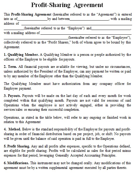 profit sharing agreement template 8