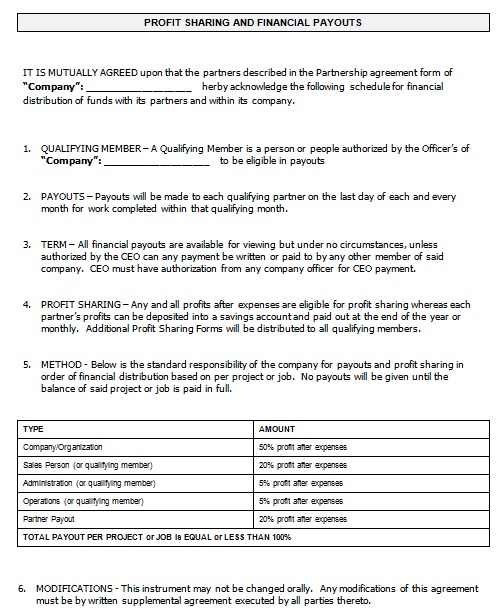 profit sharing agreement template