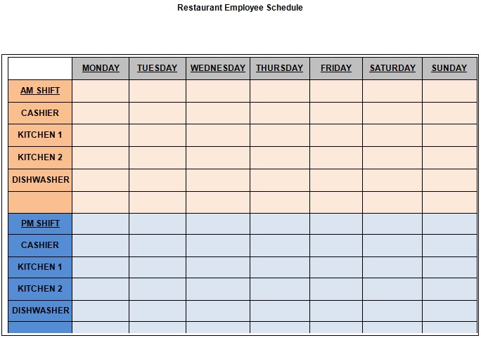 restaurant employee schedule template