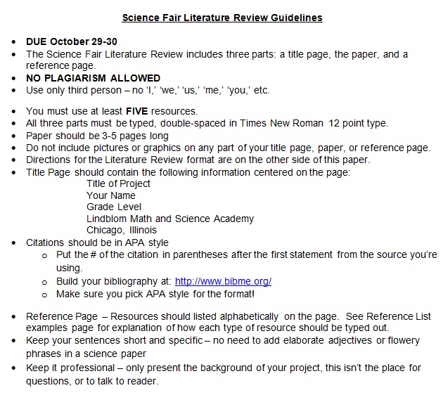 science fair literature review guidelines