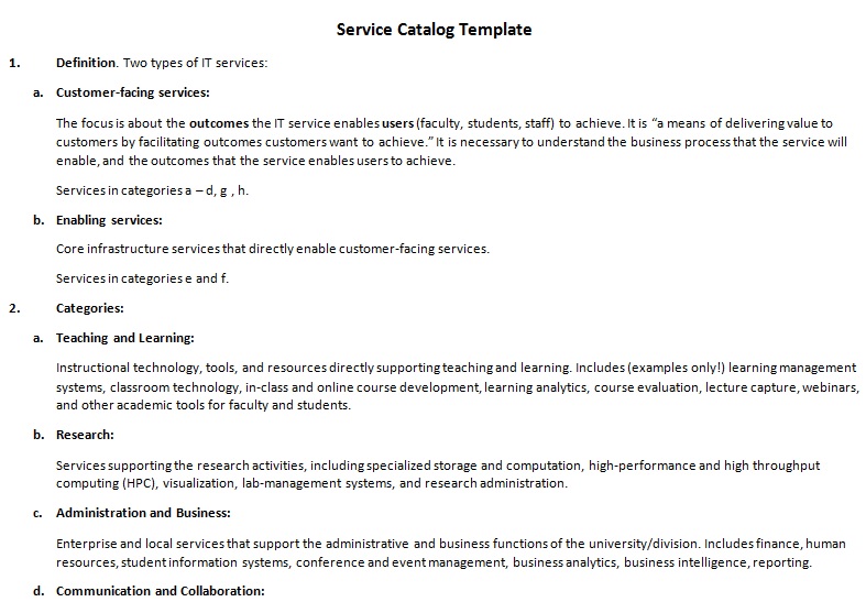 service catalog template
