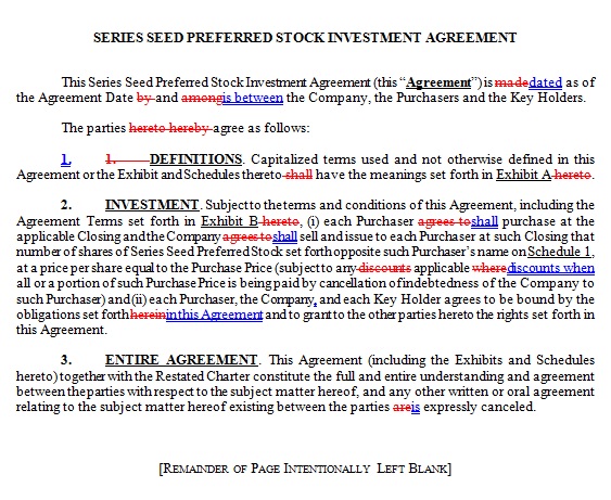 stock investment agreement template