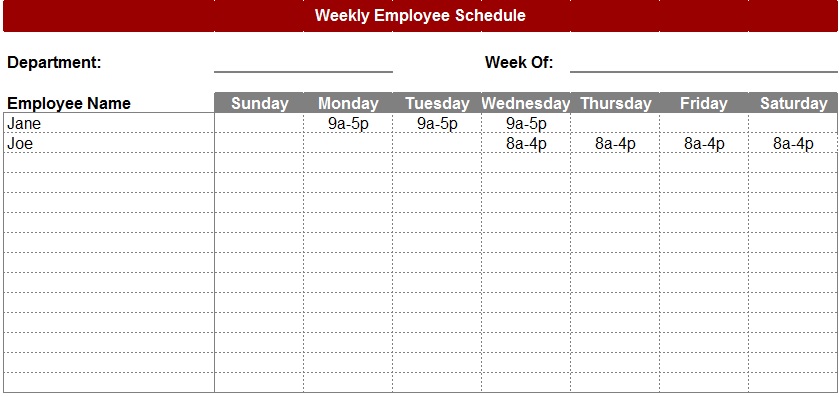 weekly employee schedule template