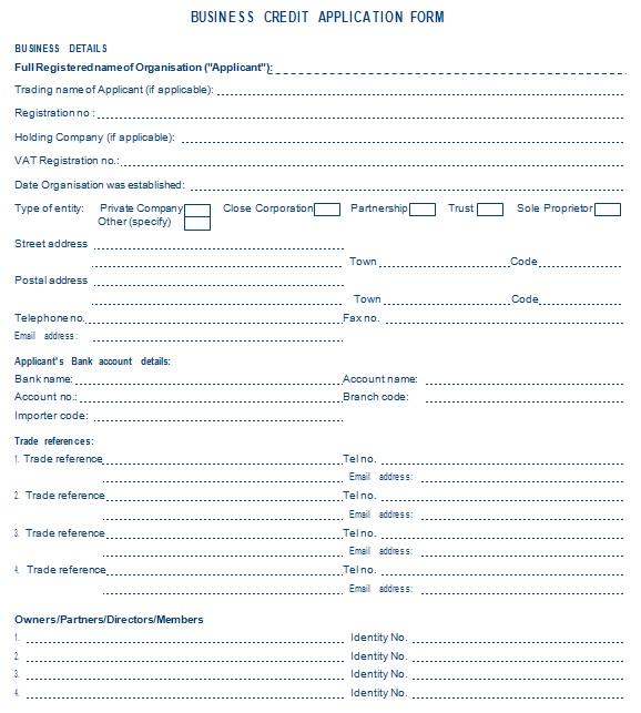 business credit application template 3