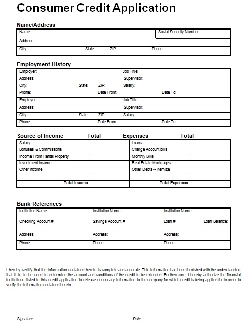 consumer credit application template