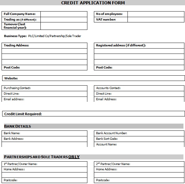credit account application template 2